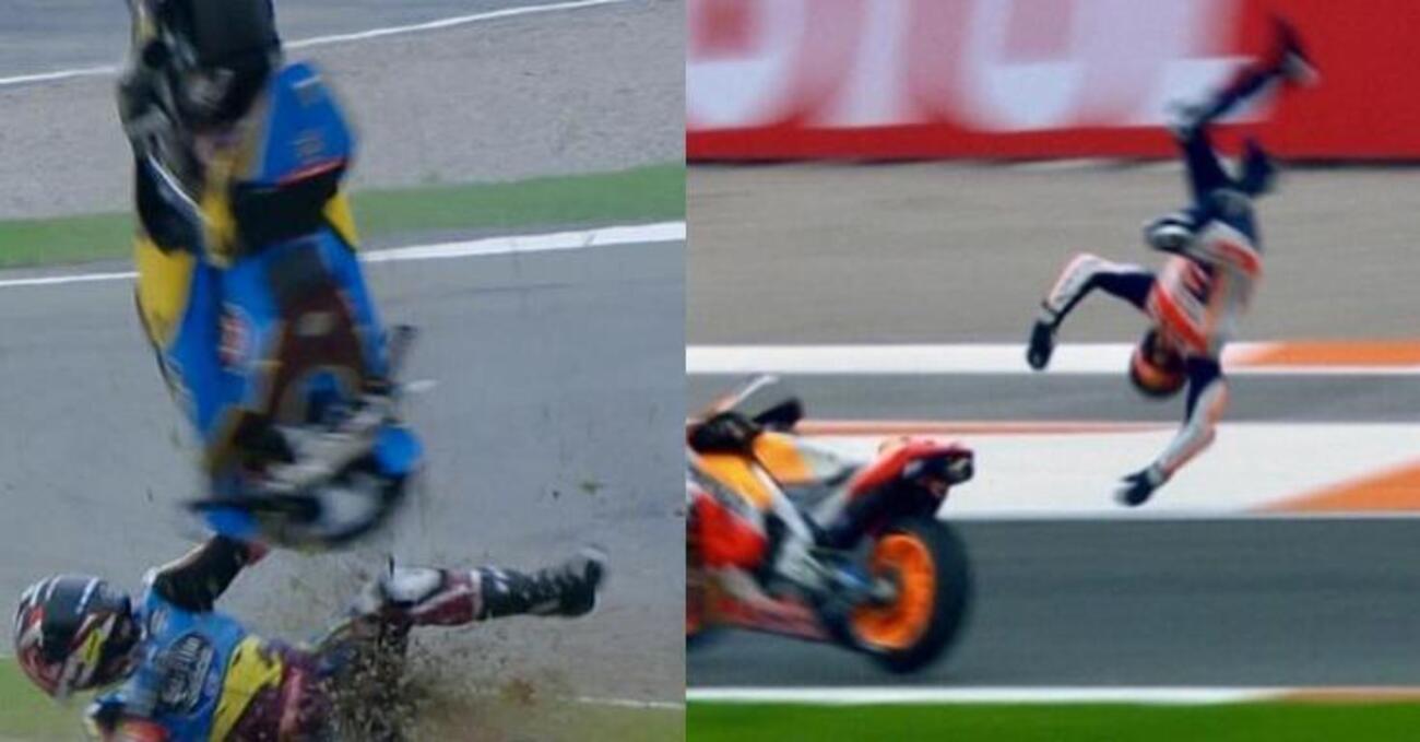I video delle cadute di Alex Marquez e Sam Lowes: ex rivali e stessa (spaventosa) sorte a Valencia