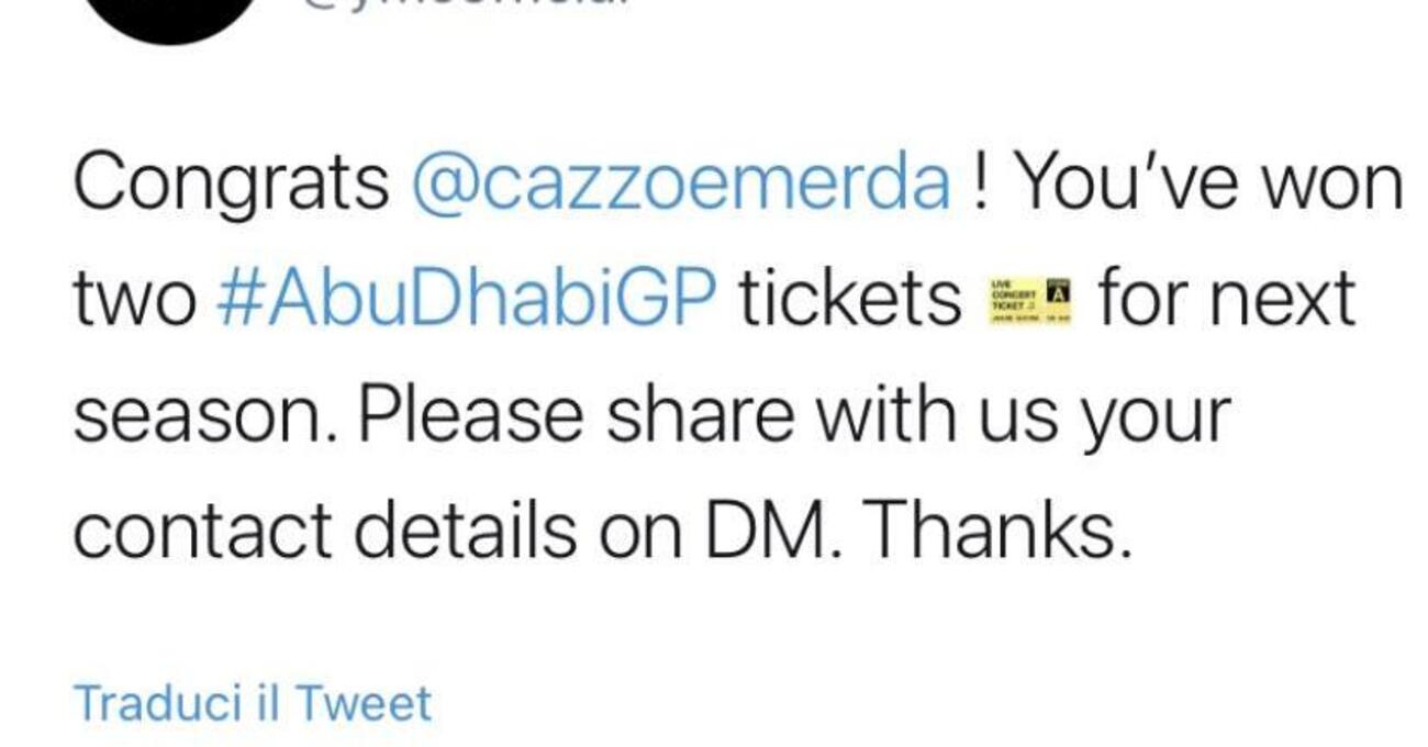 Il circuito di Yas Marina regala due biglietti per la F1, ma c&#039;&egrave; un problemino con il nome dell&#039;account scelto