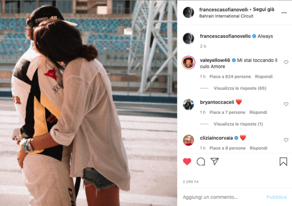 Valentino Rossi a Francesca su Instagram: &ldquo;Mi stai toccando il c*lo Amore&rdquo;