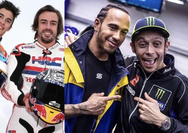 Hamilton come Alonso: &quot;Che paura guidare le moto di Rossi e Marquez&quot;