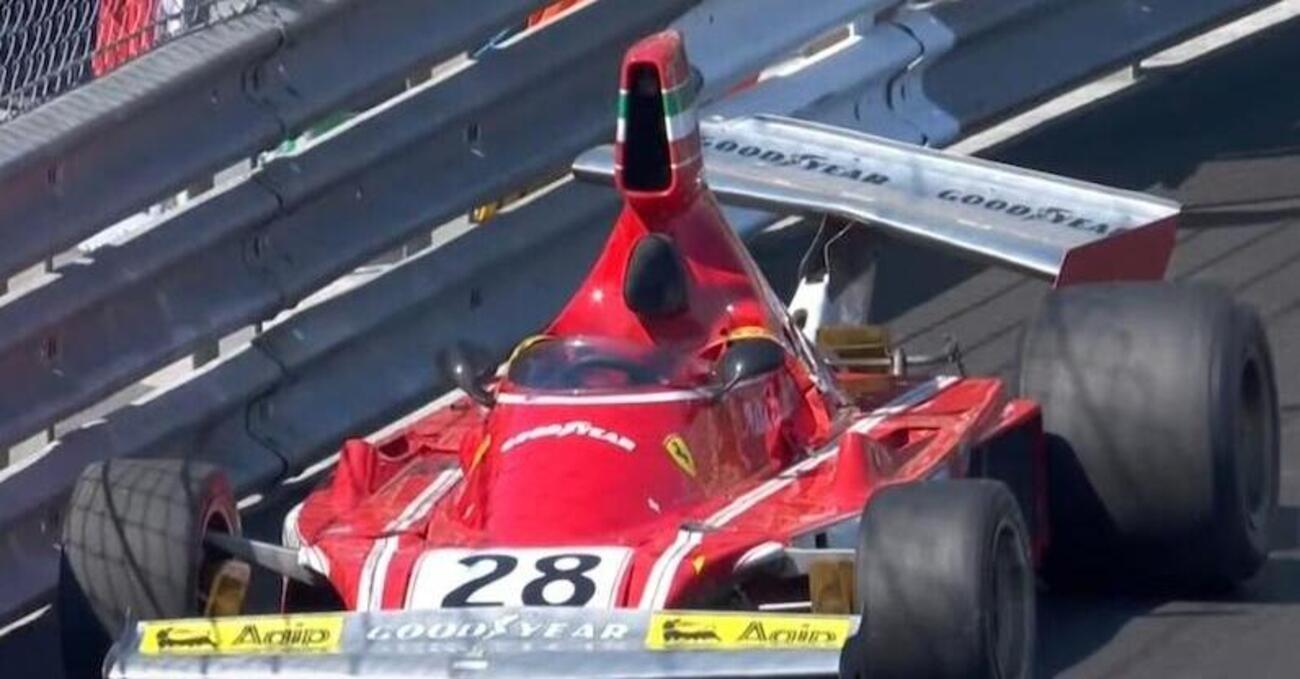 La Ferrari di Lauda messa a muro da Arnoux al Grand Prix Monaco Historique 