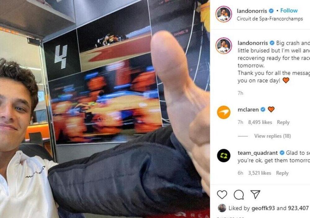 Lando Norris: &quot;In ambulanza facevo il tifo per Russell&quot;