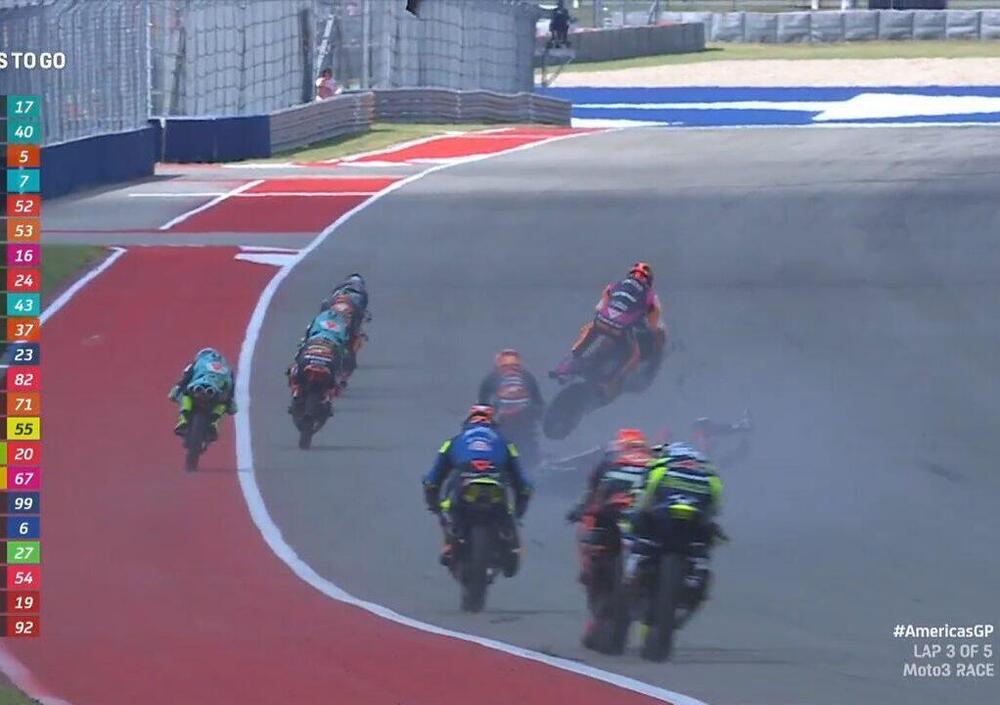 Migno e Acosta illesi per miracolo: le foto e il video del pauroso incidente di Austin in Moto3