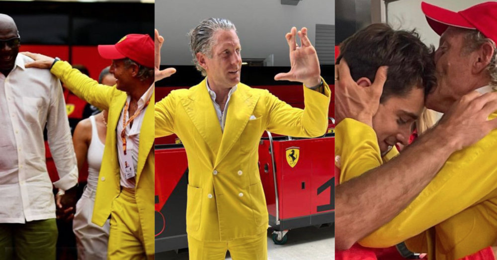 Lapo Elkann star a Miami: il bacio a Leclerc, l&#039;intervista della Masolin e il figliastro protagonista sui social