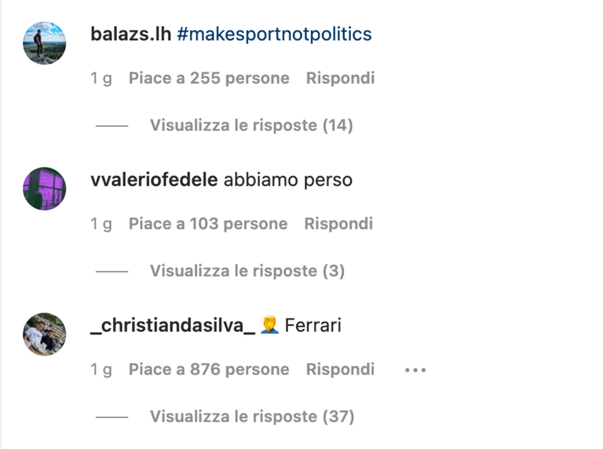 Alcuni dei messaggi omofobi sotto il post LGBTQ+ della Ferrari 