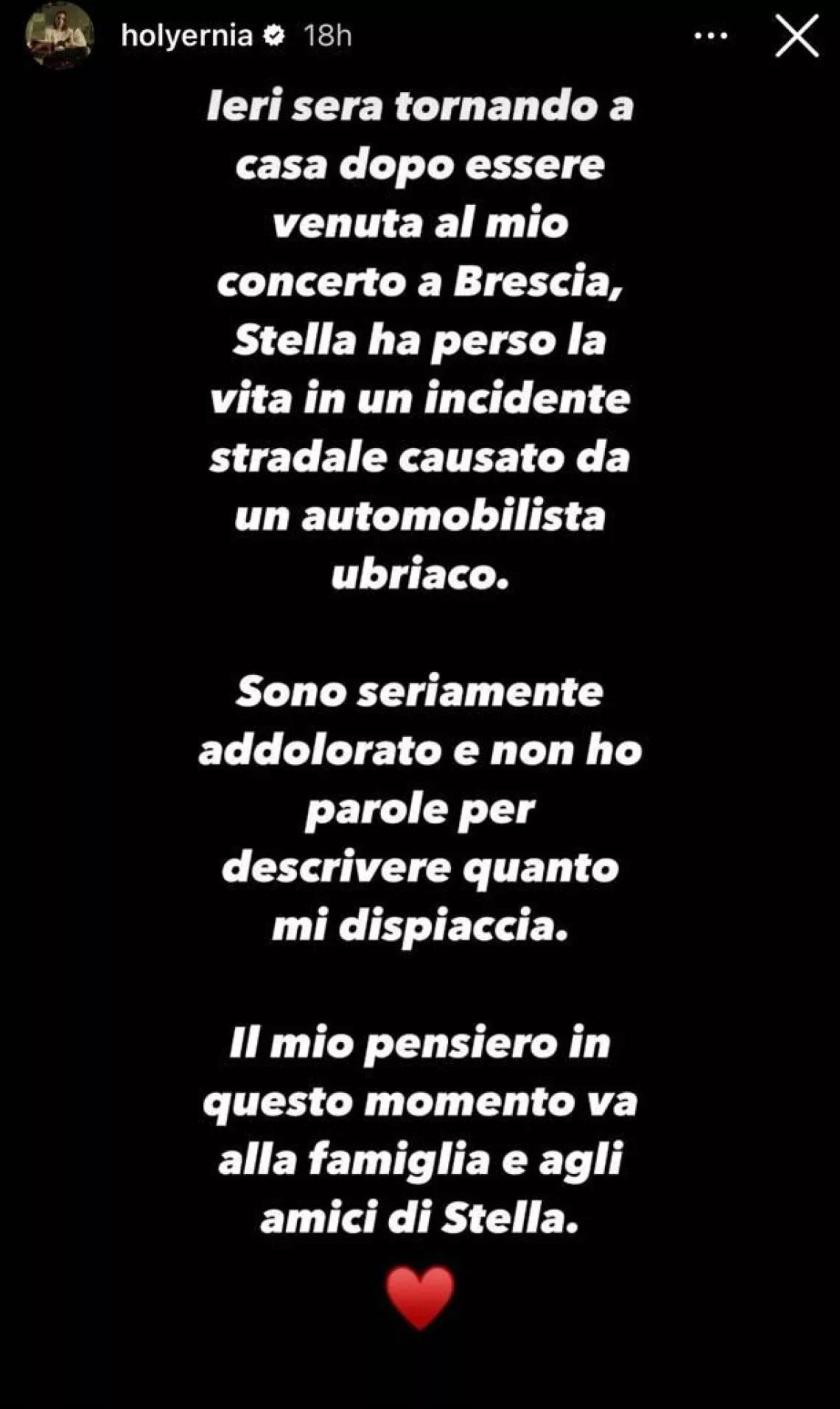 Il messaggio di Ernia su Stella