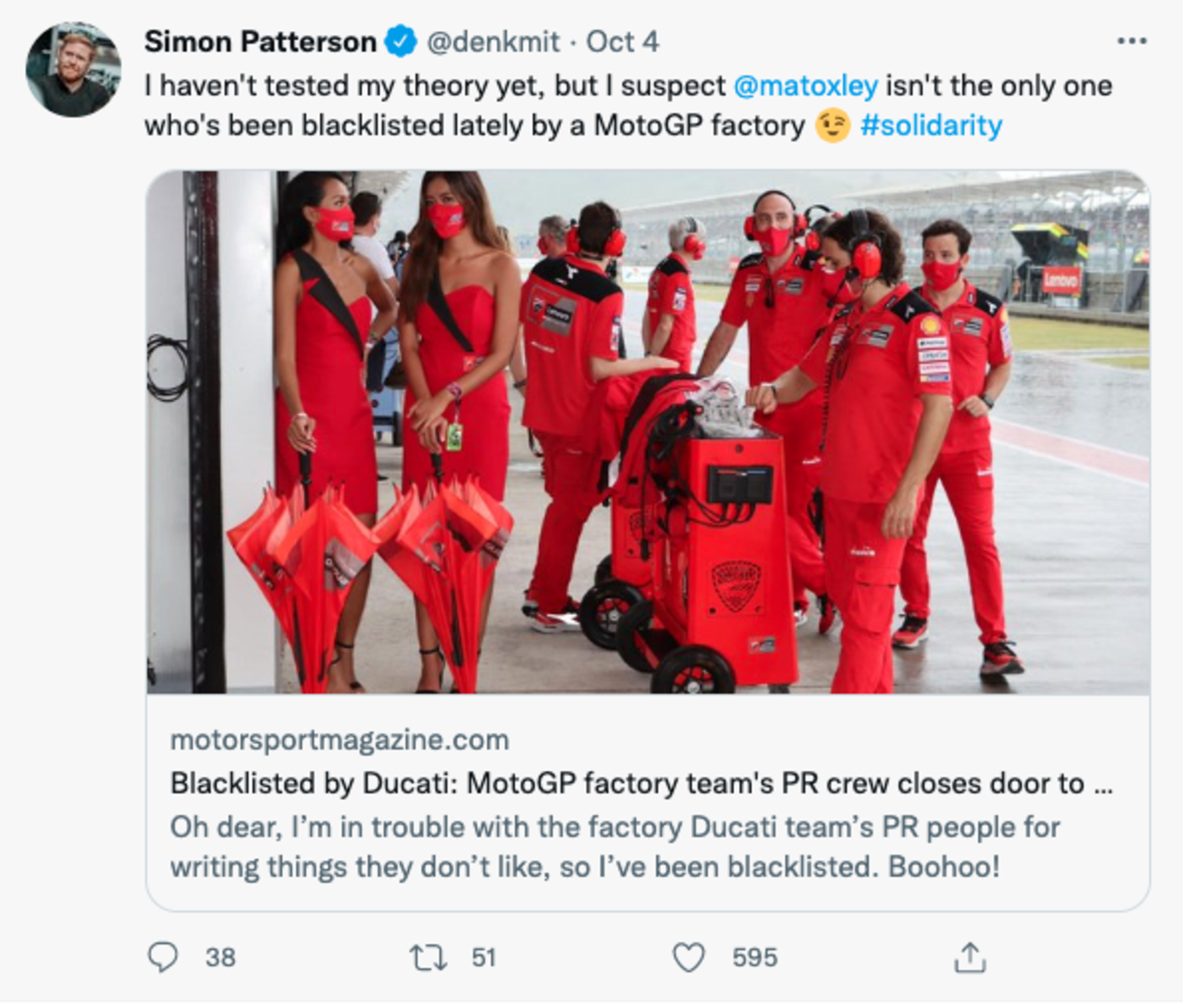 Simon Patterson e il messaggio per Ducati e Mat Oxley