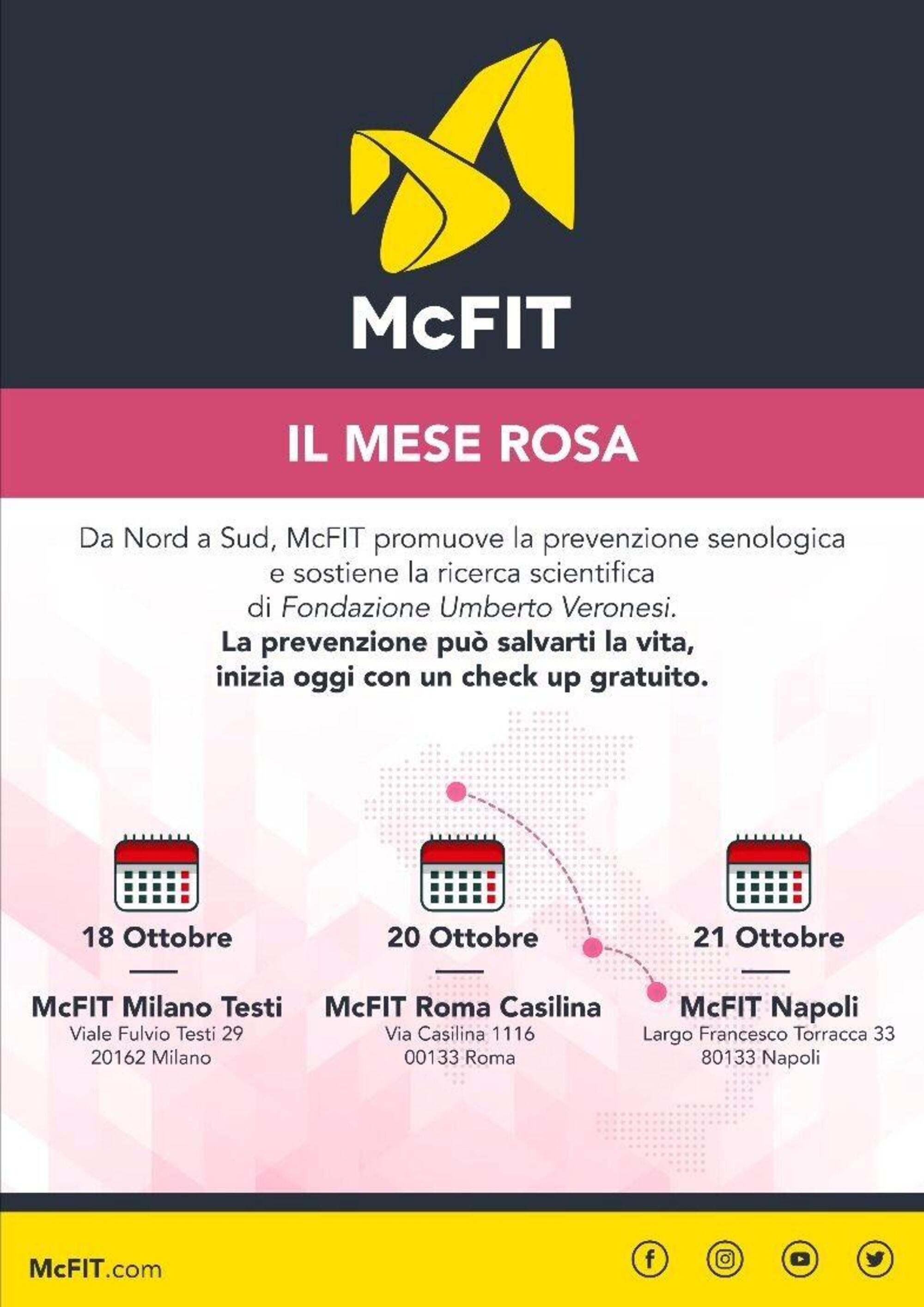 Il programma del &ldquo;Tour rosa di McFIT&rdquo;