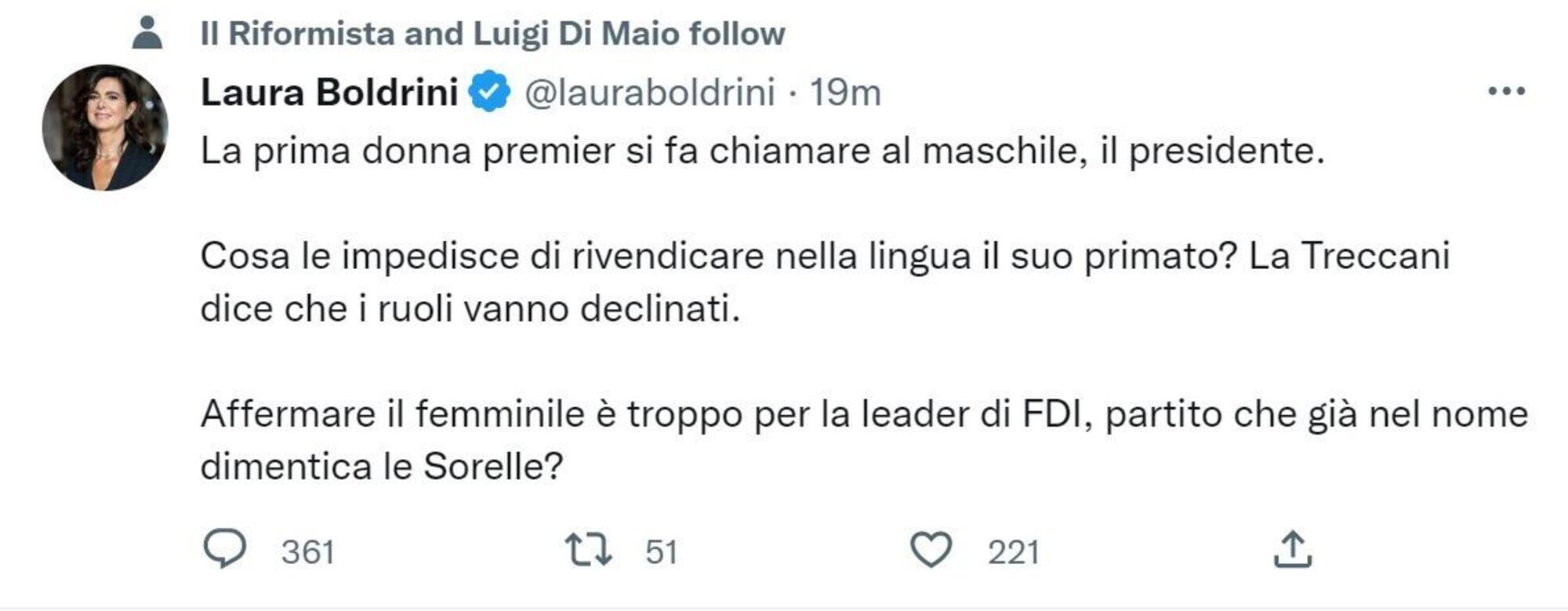 20221024 140834994 9144Il post su Twitter di Laura Boldrini