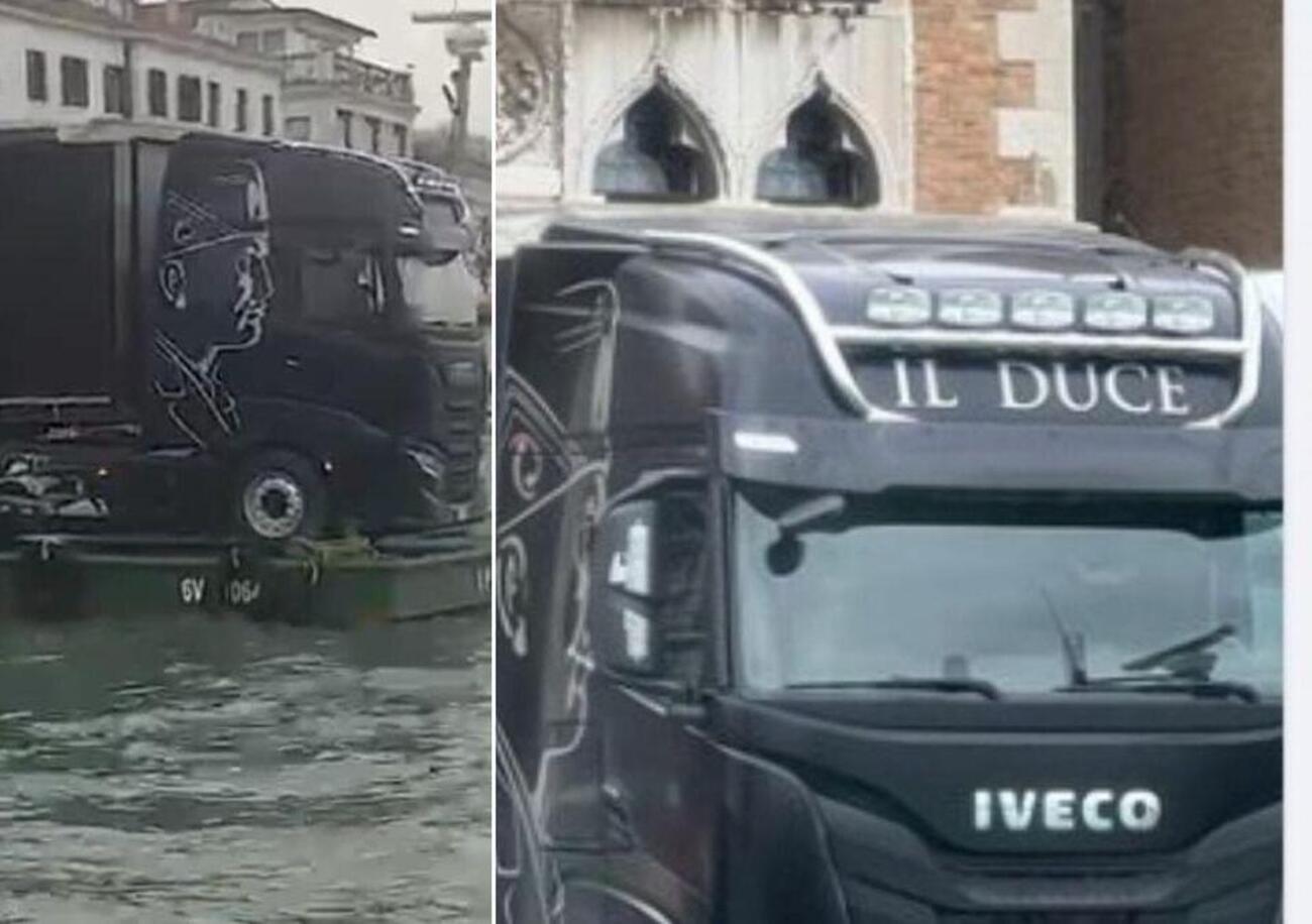 Cosa ci fa un camion con l&#039;effige di Mussolini e la scritta &quot;Duce&quot; a Venezia? [VIDEO]