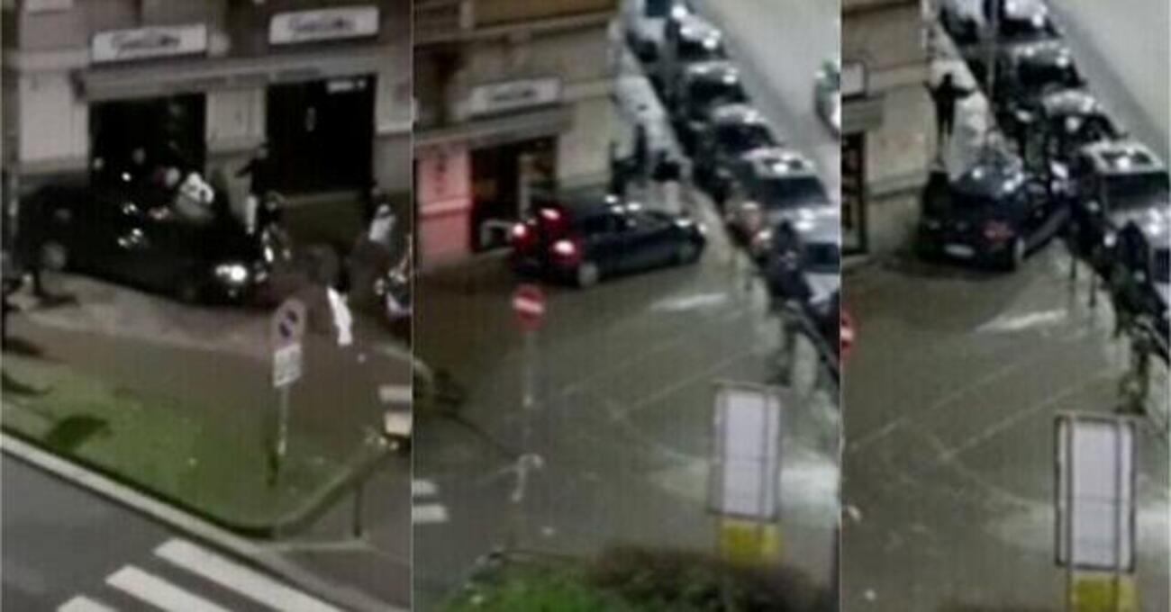 Auto accerchiata tenta la fuga salendo sul marciapiede travolgendo tutto: ecco come &egrave; andata 