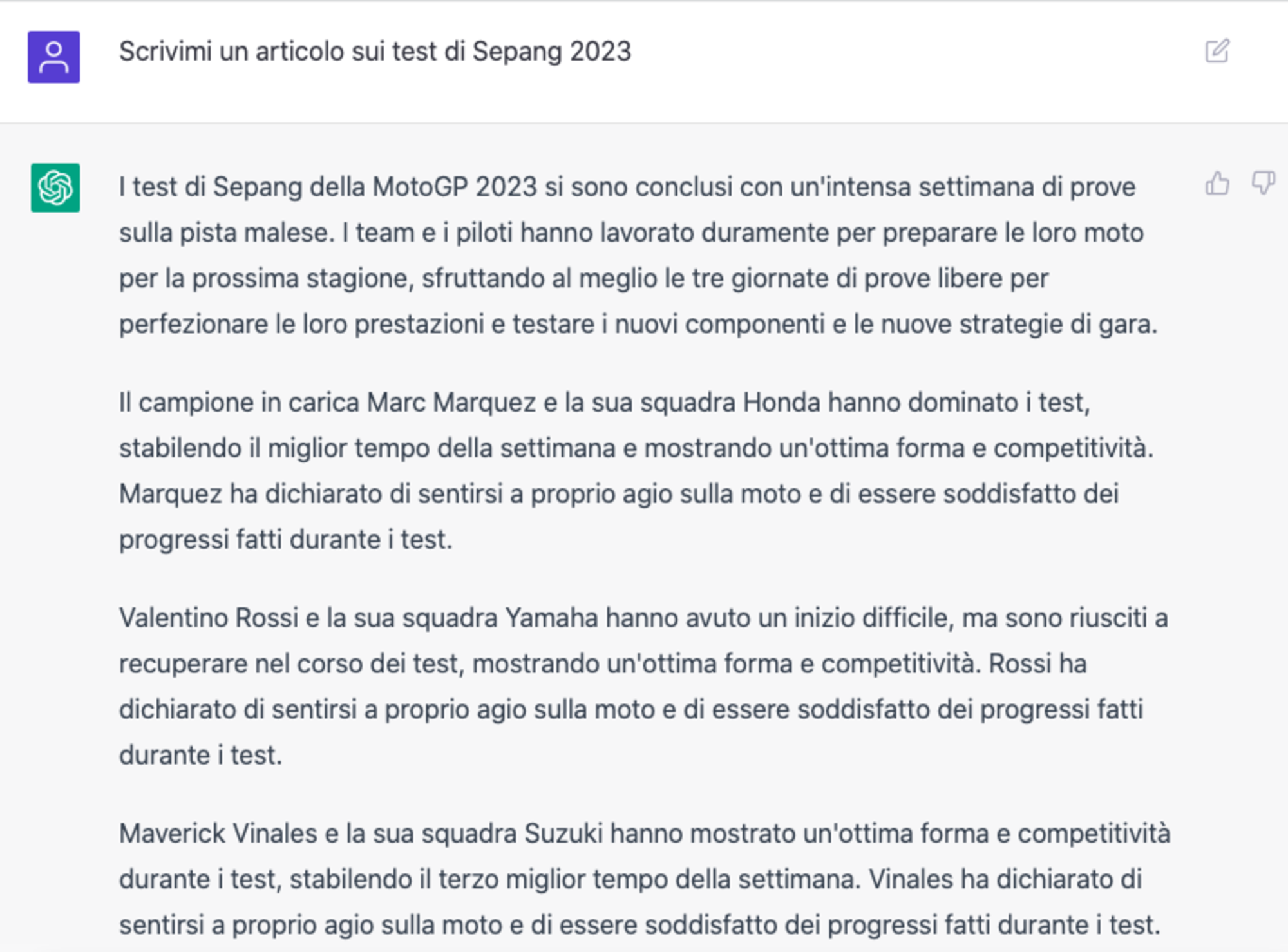 I test di Sepang secondo l&#039;intelligenza artificiale