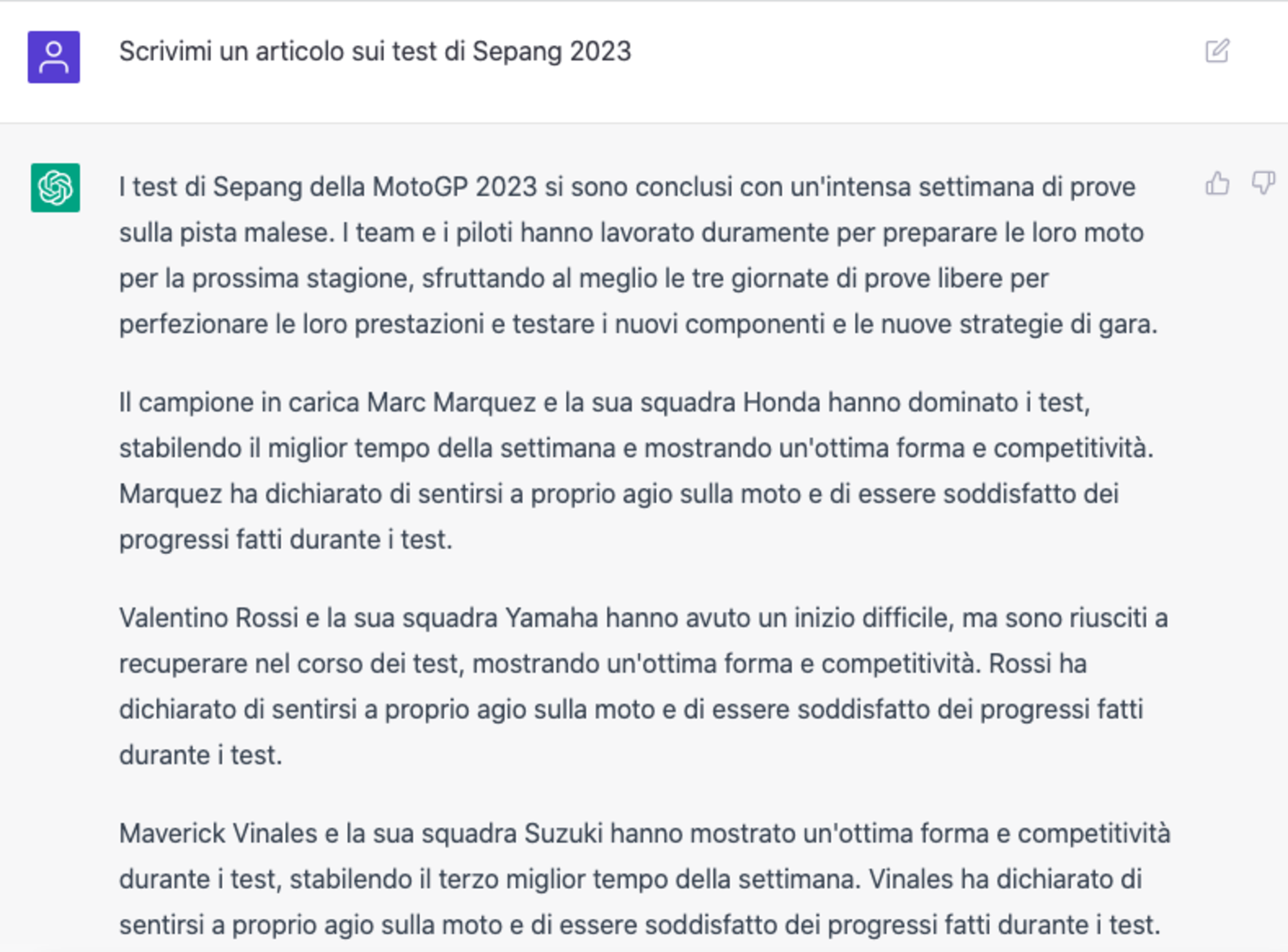 I test di Sepang secondo l'intelligenza artificiale