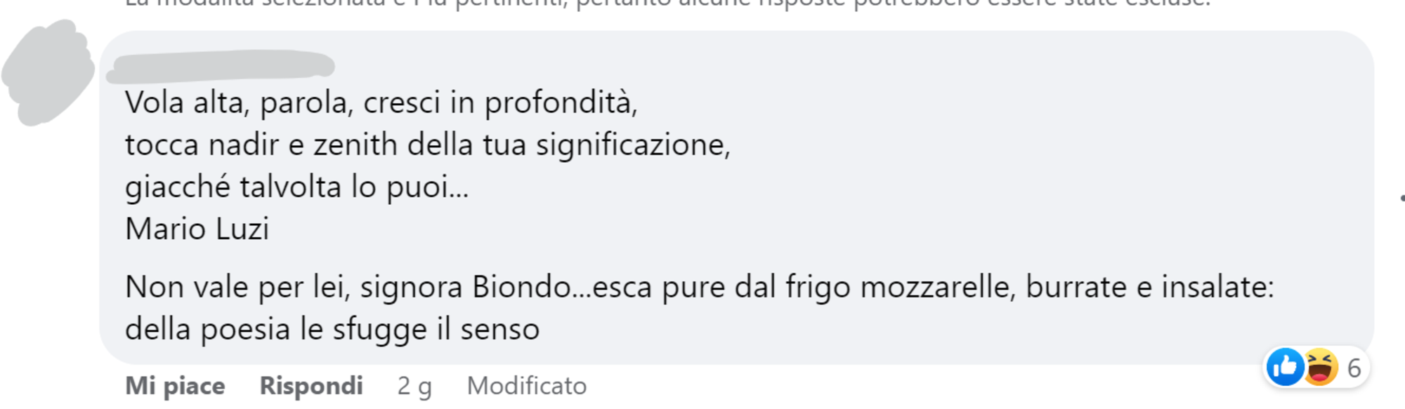 Alcuni dei commenti sotto al post di Interno Poesia