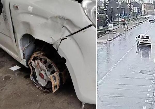 Ubriaco sbanda e perde una ruota dell&rsquo;auto, ma non si ferma. La polizia pubblica le incredibili immagini [VIDEO]