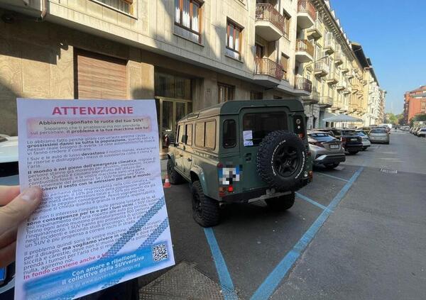 Sgonfiano le gomme e lasciano come firma il loro &ldquo;manifesto&quot;: sono i no Suv