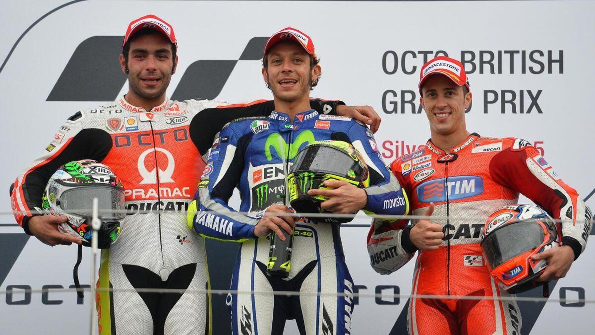 Valentino Rossi, Danilo Petrucci e Andrea Dovizioso, Silverstone 2015