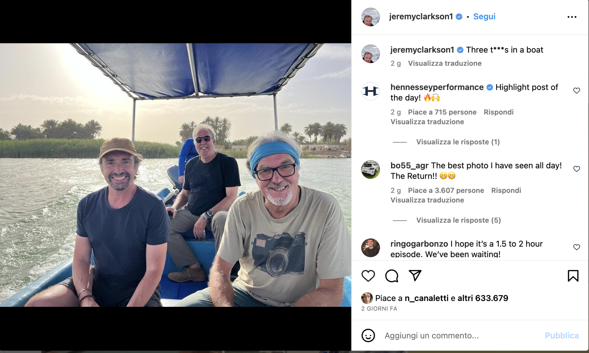 La foto condivisa da Jeremy Clarkson