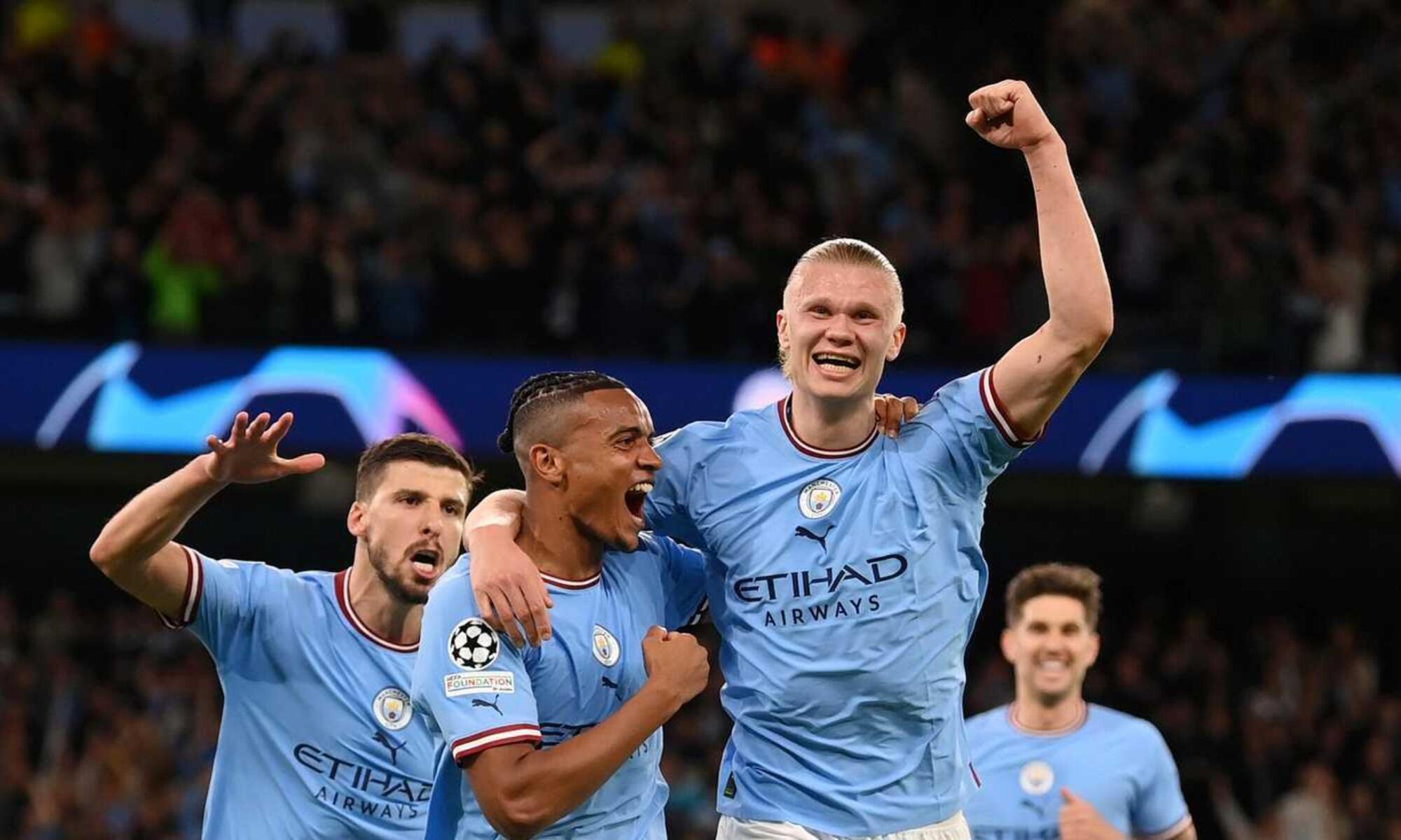 L&#039;esultanza di Haaland e compagni per uno dei successi del Manchester City