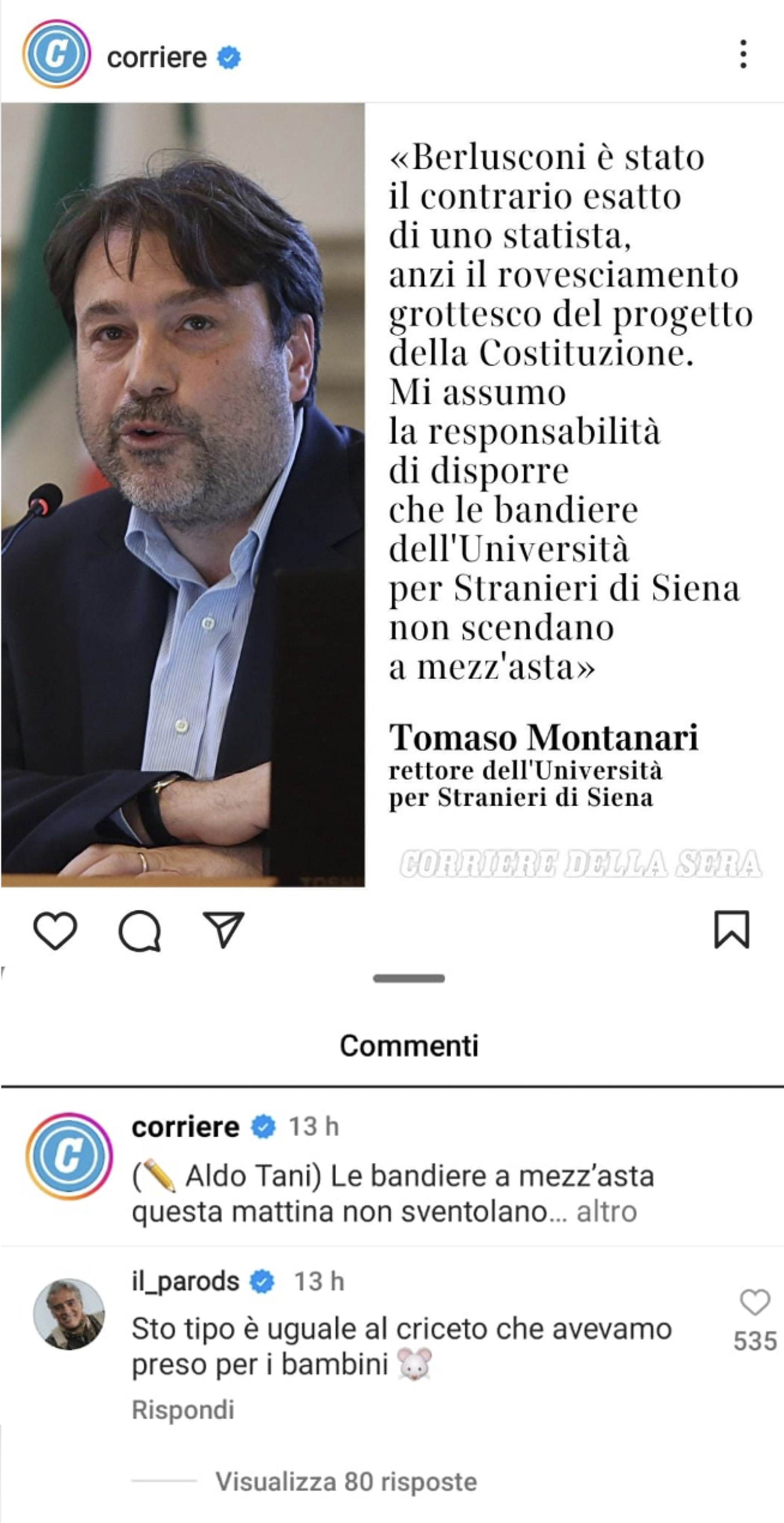 Il commento di Parodi al post del Corriere