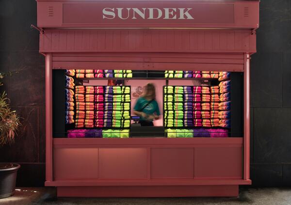 La storica edicola si trasforma in un&rsquo;installazione total fluo: la capsule di Sundek colora l&rsquo;estate