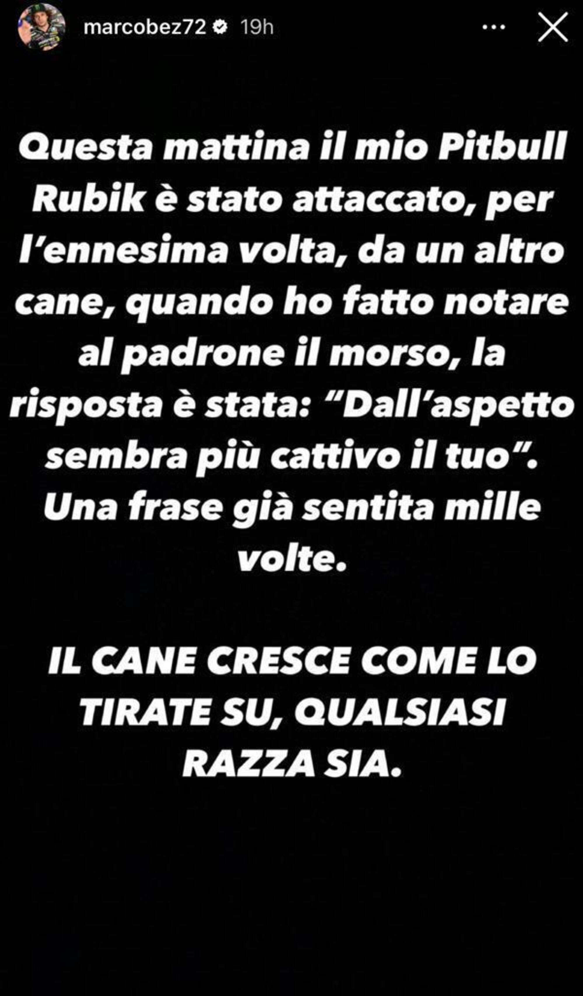 Marco Bezzecchi nelle sue storie Instagram