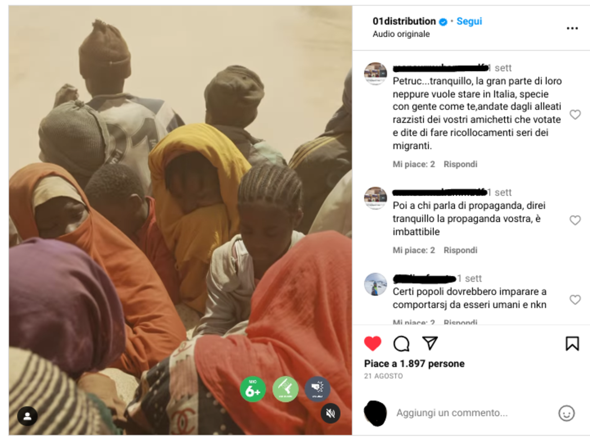 Il dibatitto su Io Capitano sulla pagina Instagram di 01 distribution