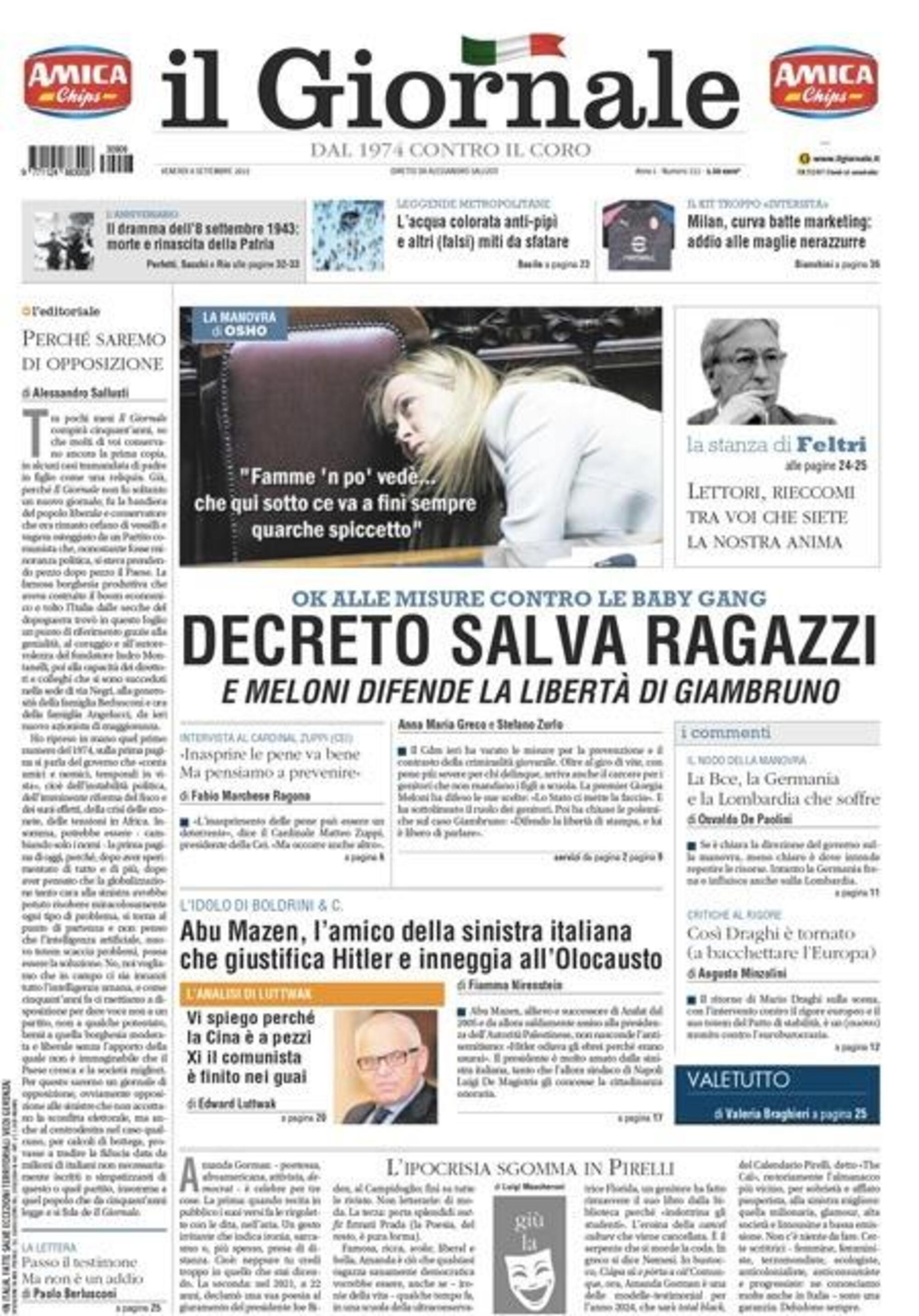 La prima pagina de Il Giornale