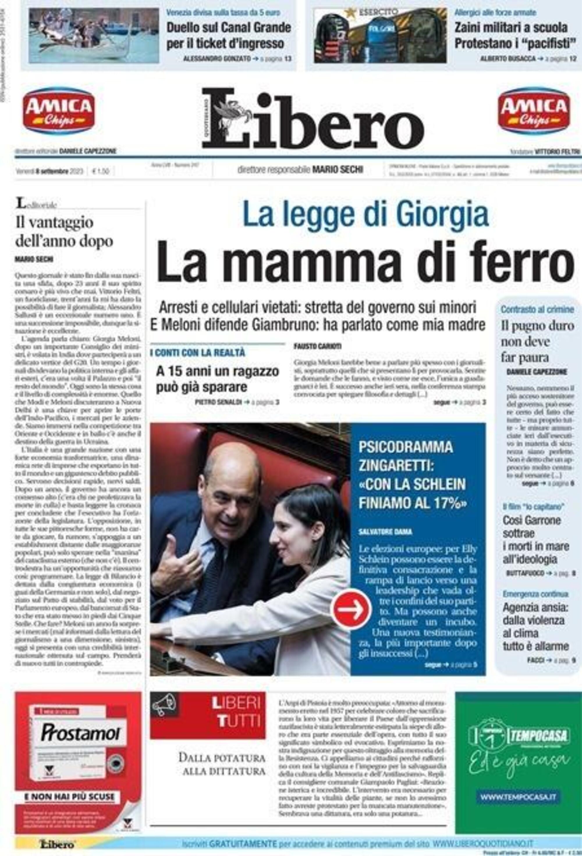 La prima pagina di Libero