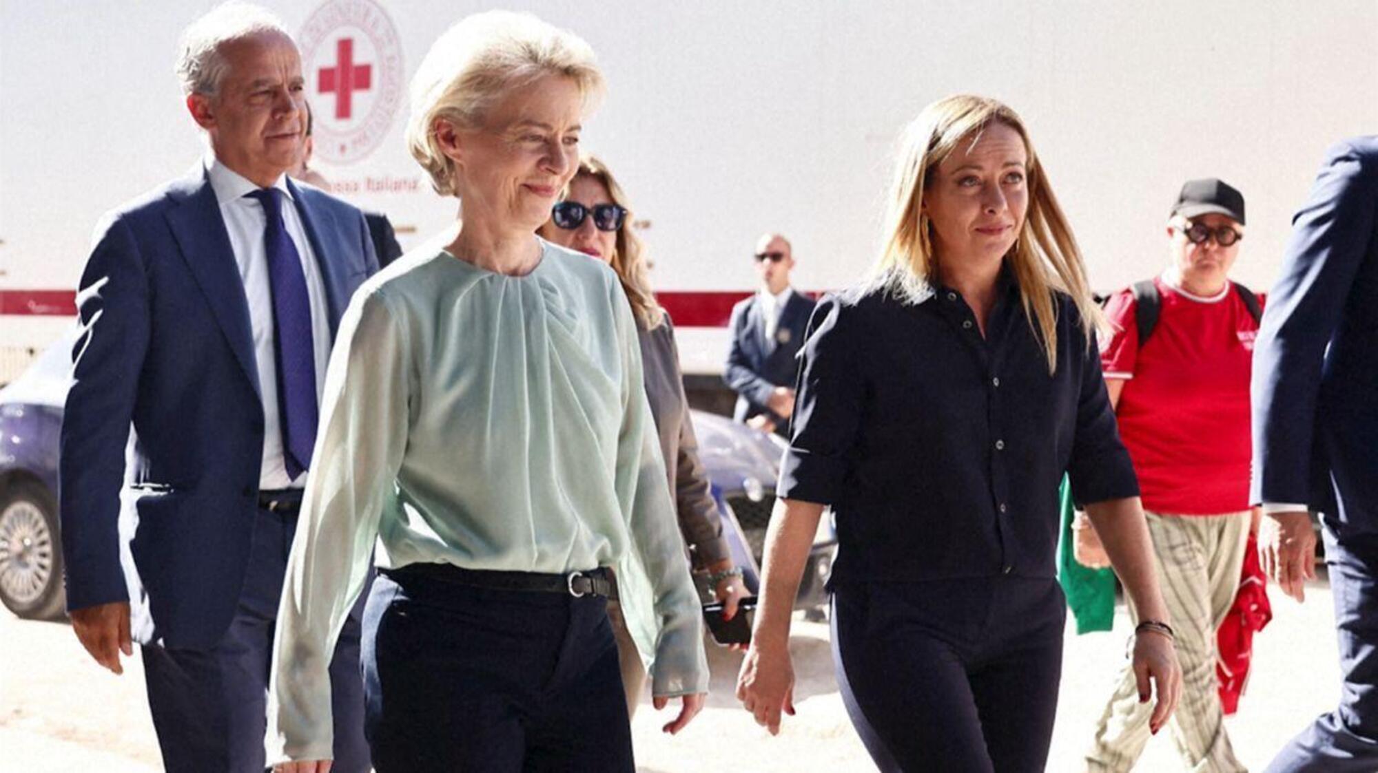 Giorgia Meloni e Ursula von der Leyen a Lampedusa