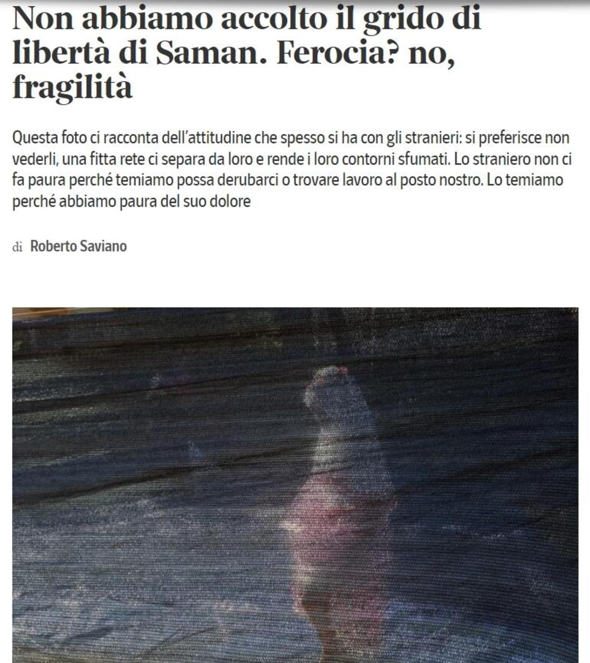 L&#039;articolo di Saviano su Saman Abbas