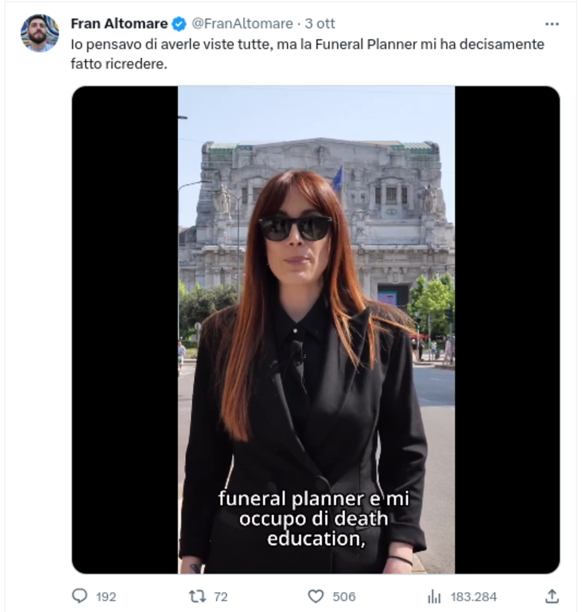 Il tweet di Fran Altomare