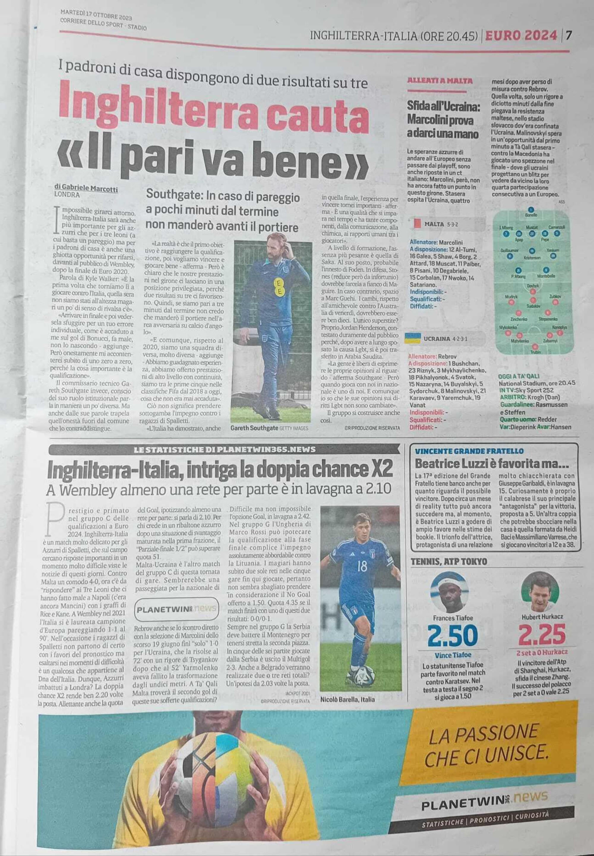 Sul Corriere dello sport (di oggi) la pubblicit&agrave; delle agenzie di scommesse