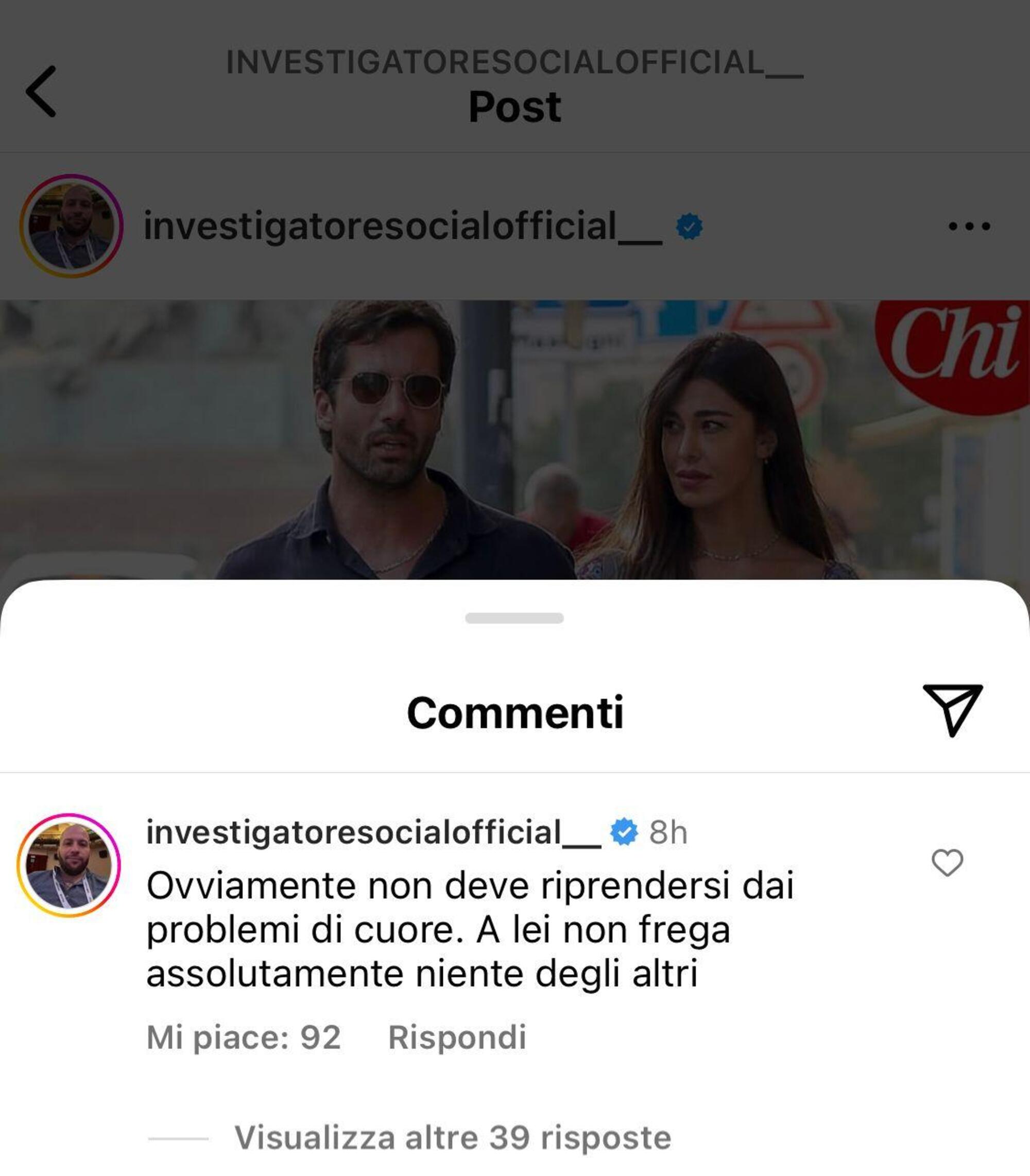 Il commento di Alessandro Rosica (Investigatoresocial) su Belen