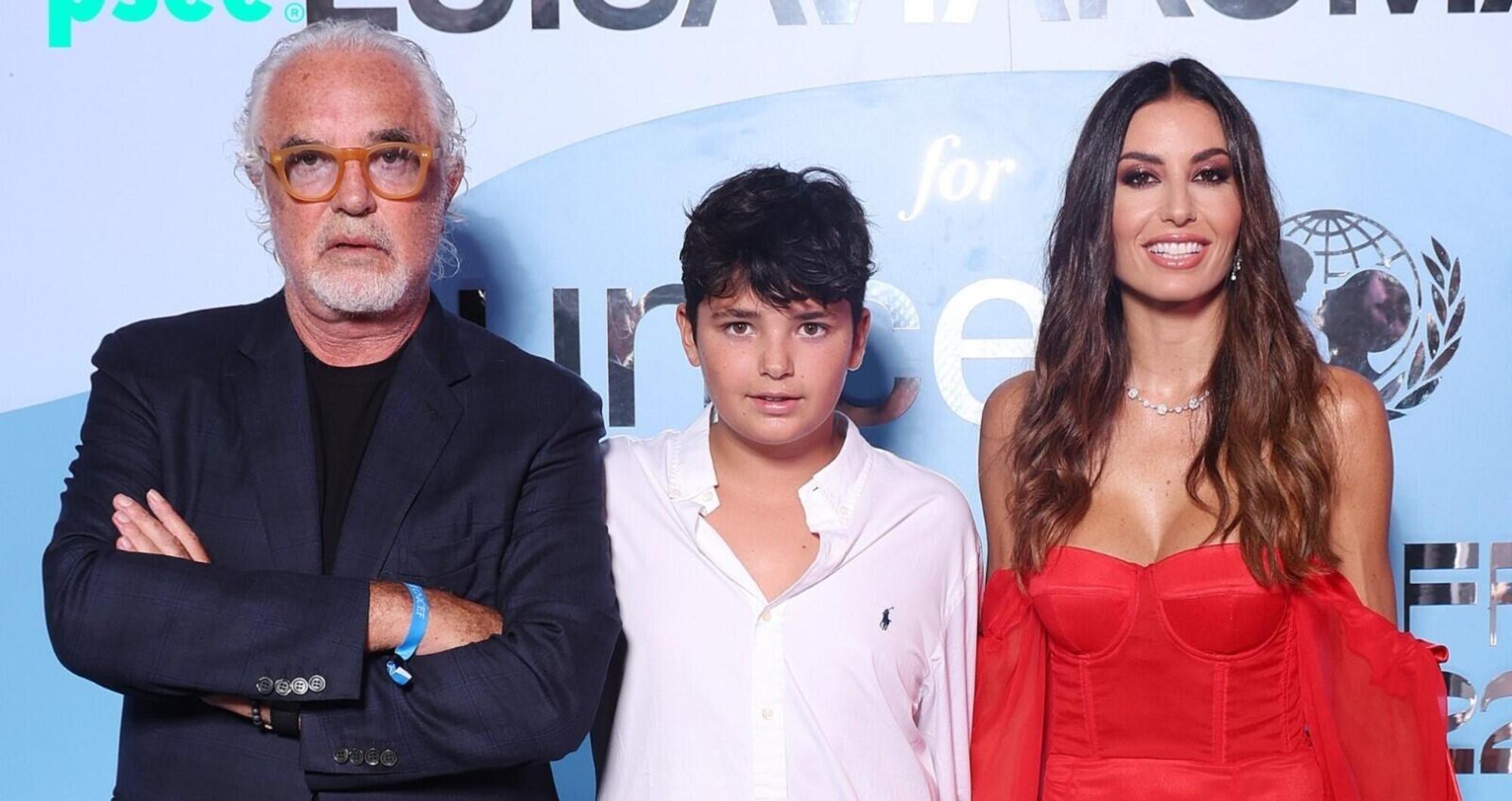 Nathan Falco Briatore insieme al padre Flavio e la madre Elisabetta Gregoraci