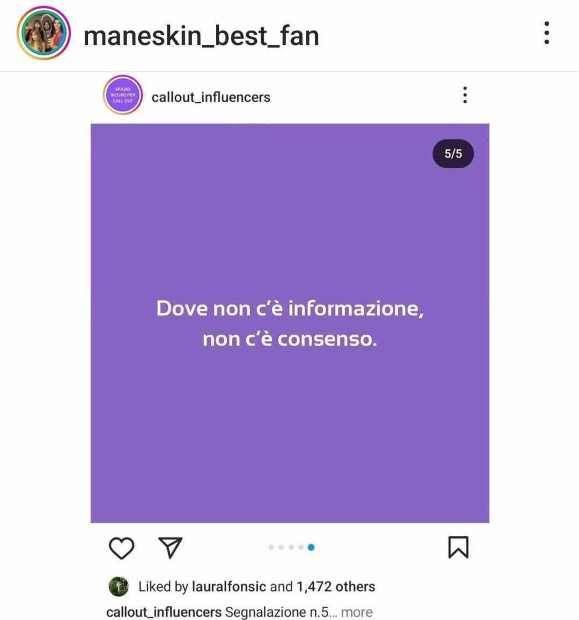 La quinta slide di callout_influencers con like dell&#039;ex di Ethan Torchio