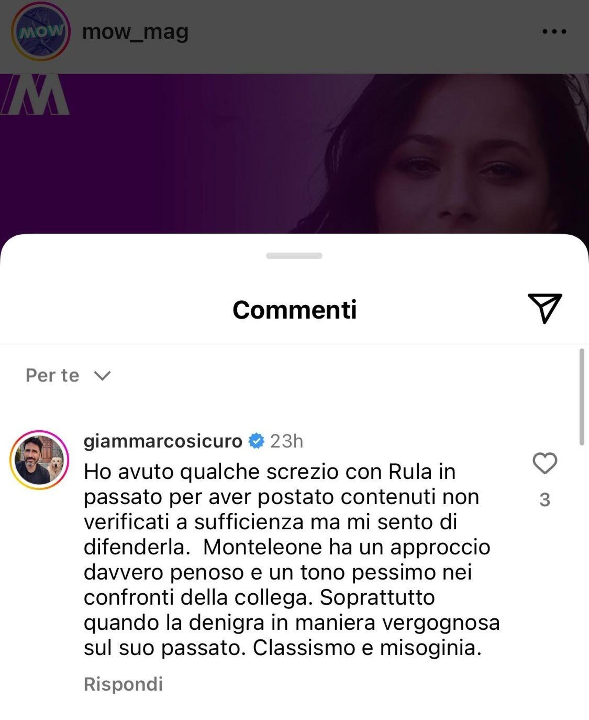 Il primo commento di Giammarco Sicuro al post del pezzo di MOW su Monteleone e Jebreal