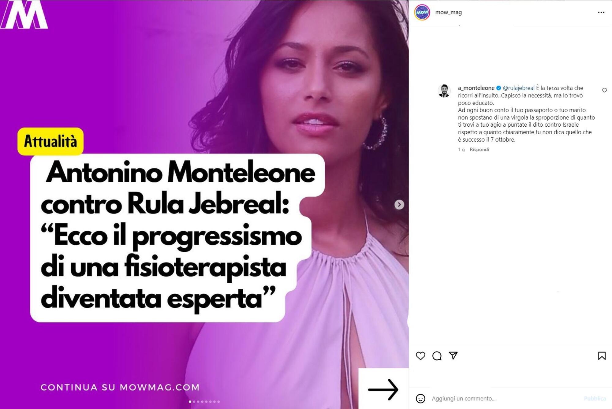 La controreplica finale di Monteleone a Jebreal nei commenti al post di MOW