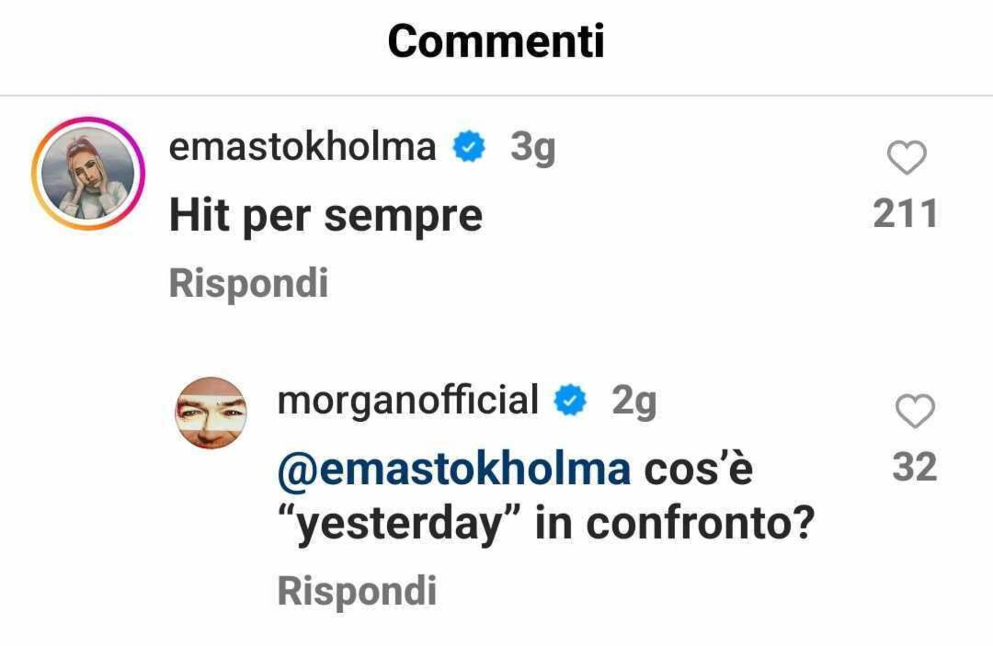 Morgan su Calcutta in risposta a Ema Stokholma