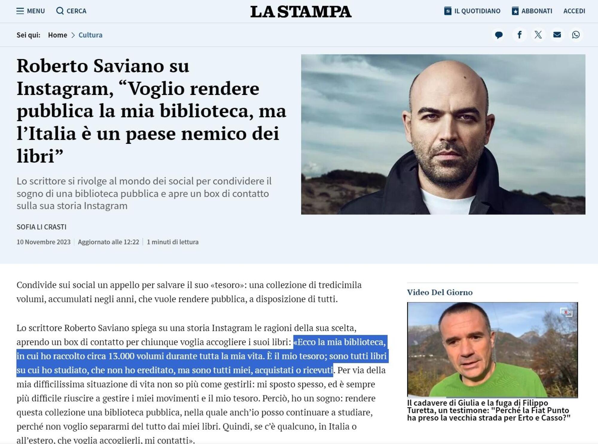 L&#039;articolo su La Stampa