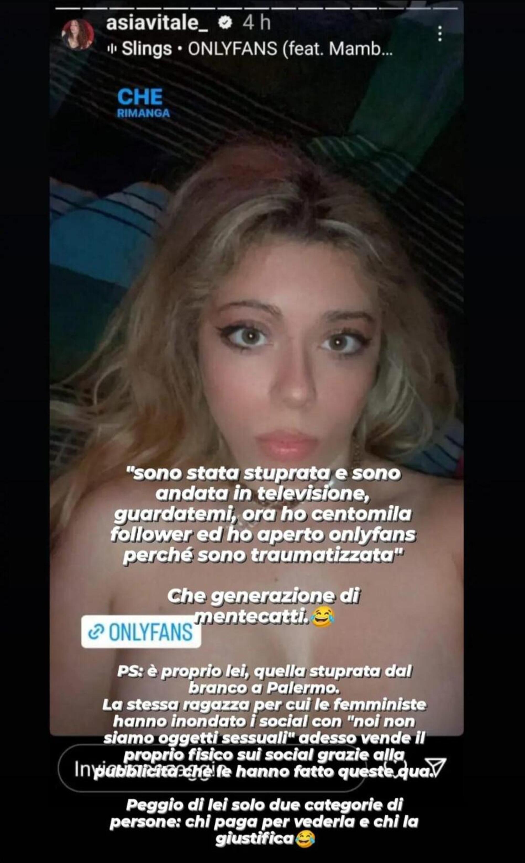 Uno dei tanti commenti negativi su Asia Vitale e OnlyFans