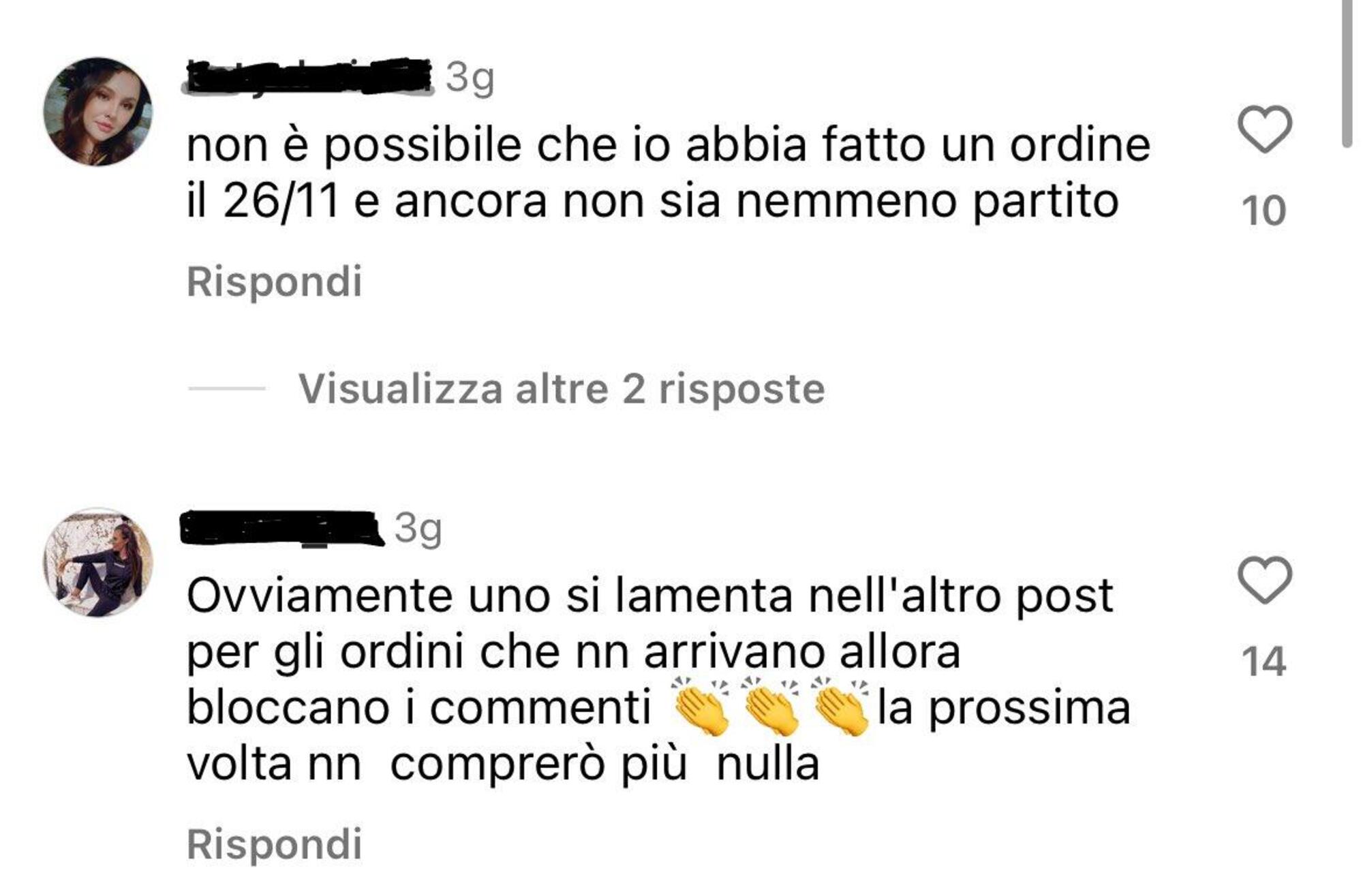 Commenti social che denunciano ritardi nelle consegne di prodotti sponsorizzati da Chiara Ferragni