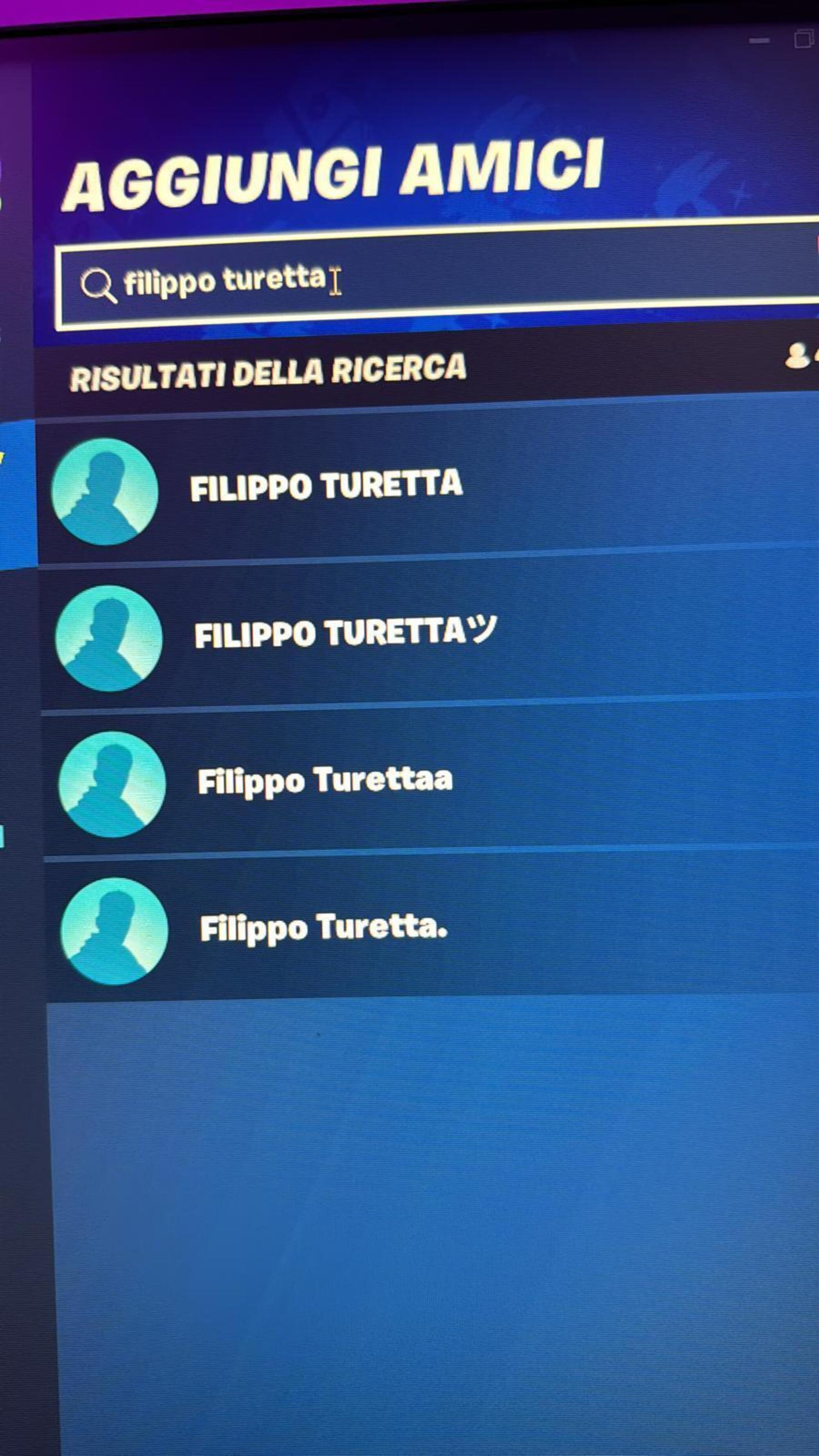 Altri account Fortnite nominati &quot;Filippo Turetta&quot;