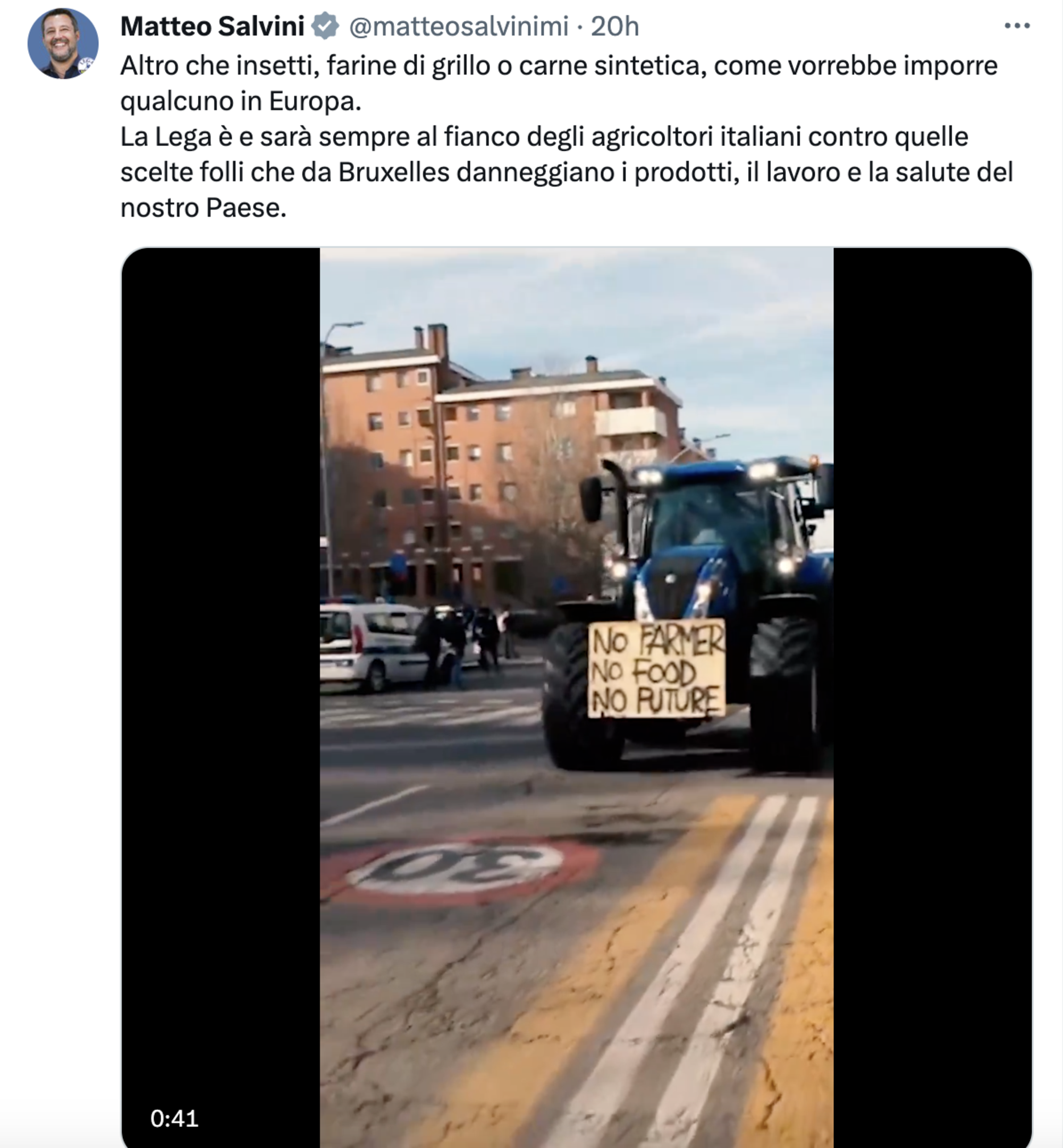 Il tweet di Matteo Salvini