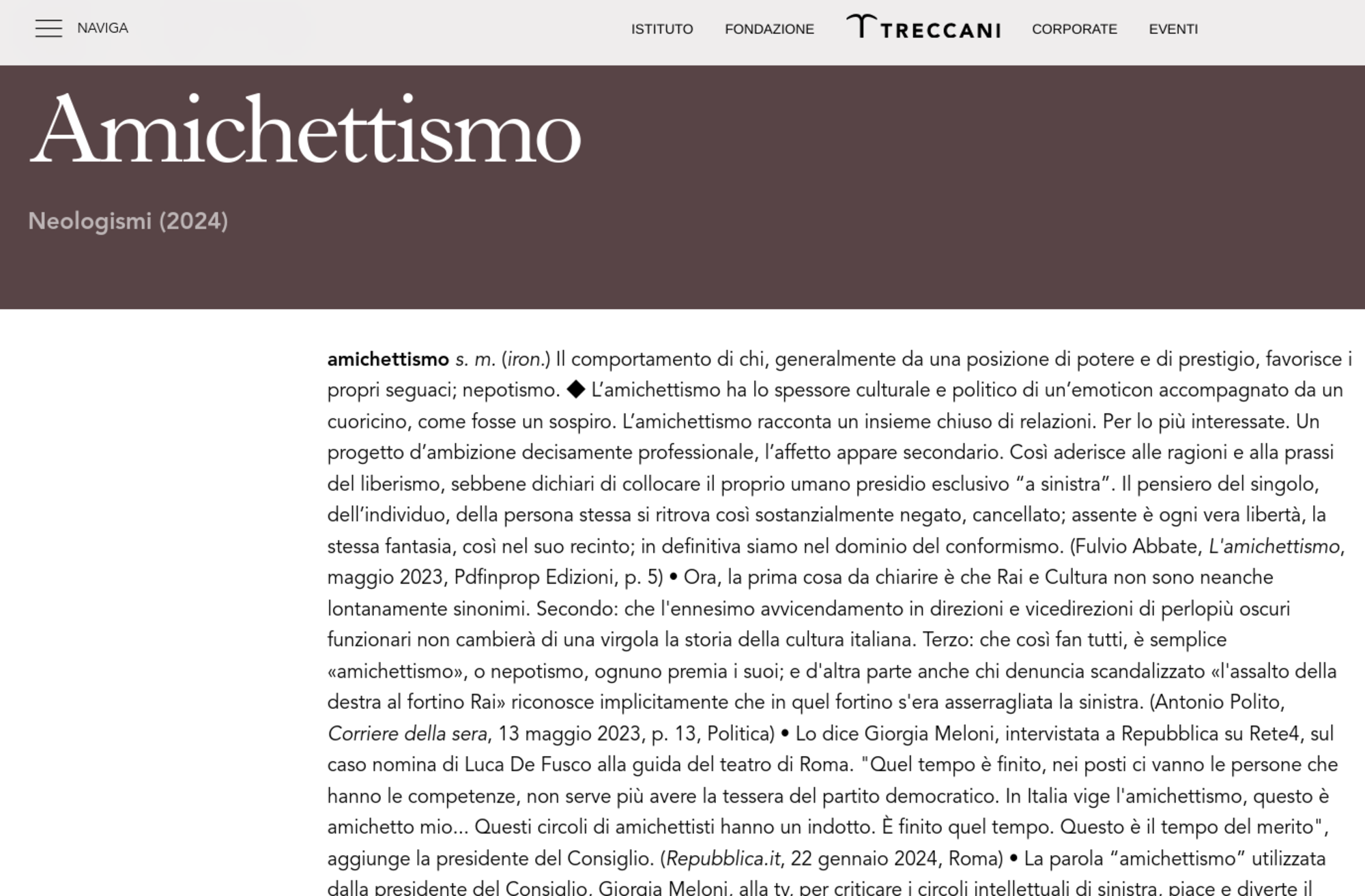 L'amichettismo per la Treccani