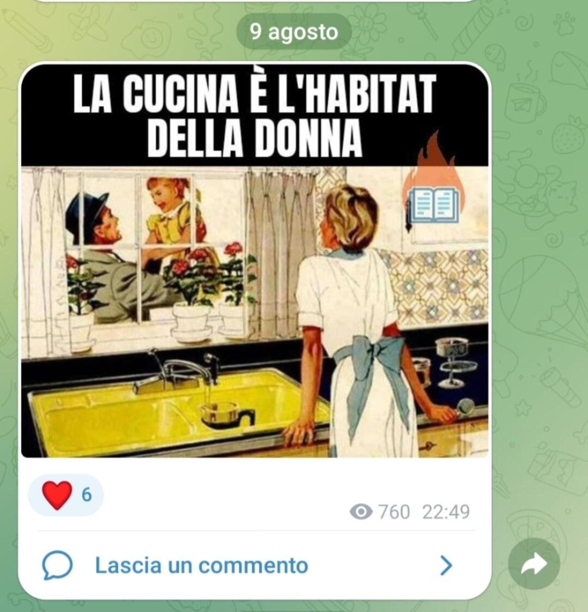 Uno dei post sul gruppo Telegram dedicato alla misoginia