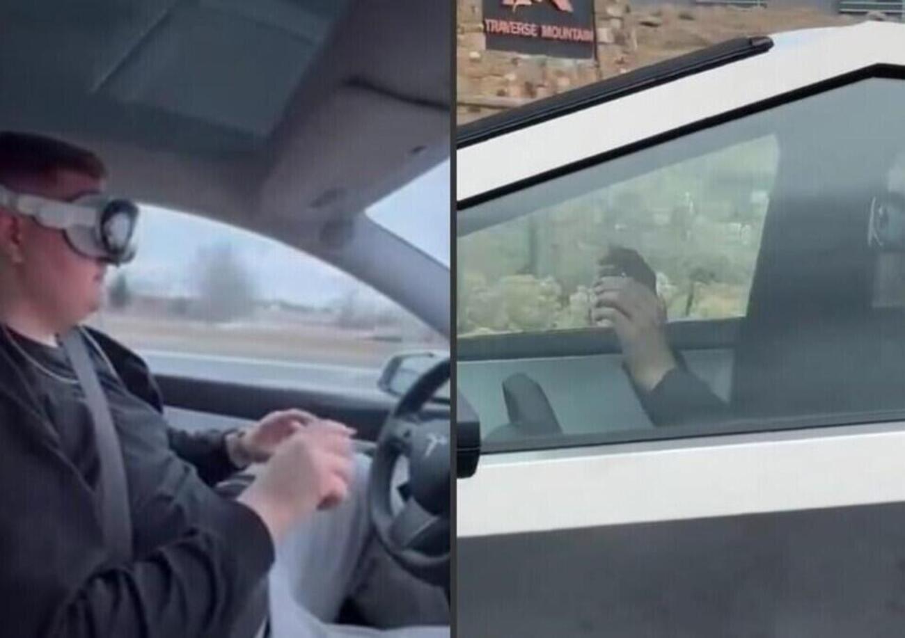 Nuovo pericolo sulle strade: i fenomeni che guidano col visore Apple Vision Pro. Ma anche i pedoni...  E i Simpson l&rsquo;avevano previsto [VIDEO]