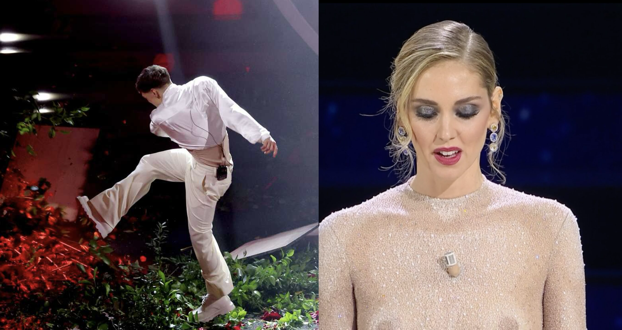 Chiara Ferragni e Blanco durante la prima puntata di Sanremo 2023