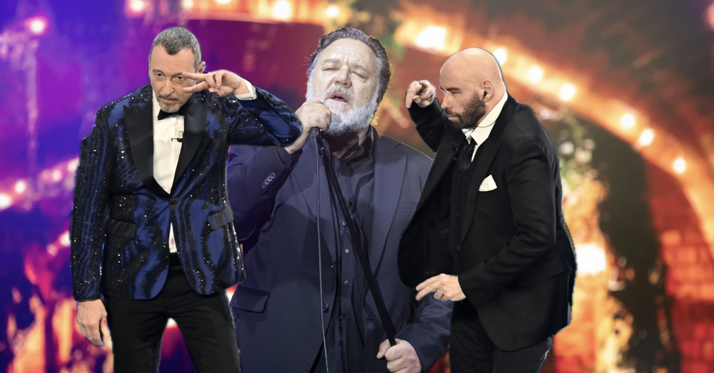 Dopo il ballo del qua qua a Travolta ecco cosa faranno fare stasera a Russell Crowe nella quarta puntata di Sanremo 2024: scenette col gladiatore? E loro si fanno umiliare perch&eacute;...