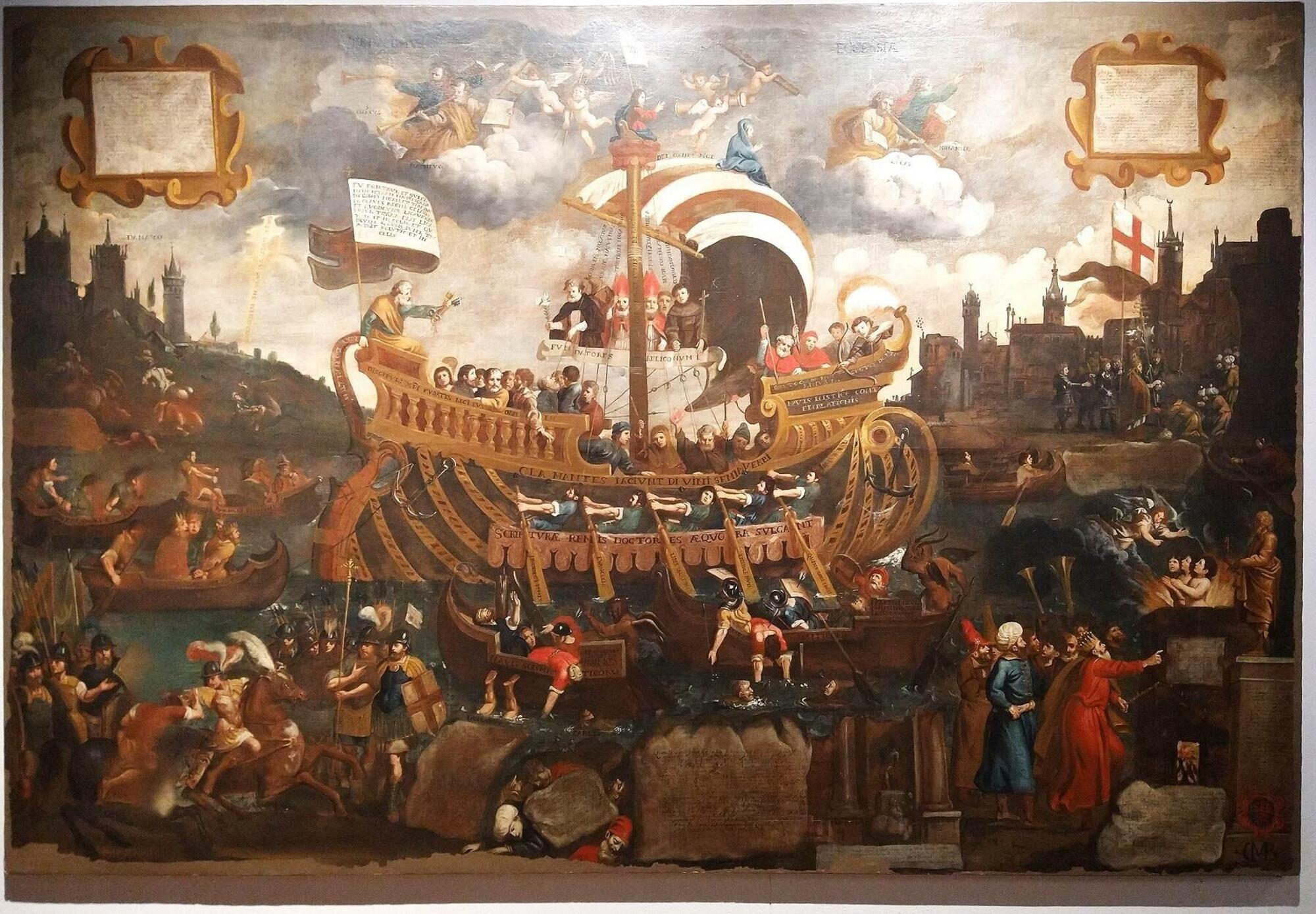 Elia Naurizio, Allegoria della Chiesa trionfante (prima metà del XVII secolo; olio su tela, 192,5 x 282 cm; Riva del Garda, MAG - Museo dell’Alto Garda)